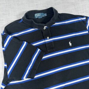 POLO‎ Ralph Lauren Men XL Black Blue White Striped Polo Shirt Classic Vintage